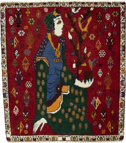 Shiraz Tappeto 70 x 80 Rosso (Iran) Annodato A Mano