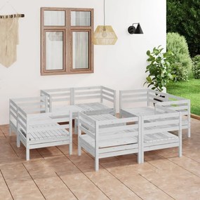 Set divani da giardino 9 pz bianco in legno massello di pino