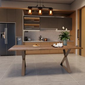 Tavolo da pranzo fisso Cross in legno grezzo di acacia marrone per 8 persone L 200 x L 85 X H 74 cm