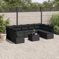 Set Divani da Giardino 10pz con Cuscini in Polyrattan Nero 3218075