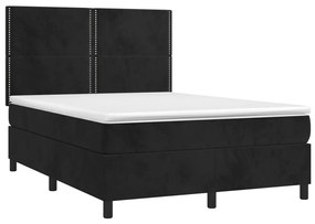 Letto a Molle con Materasso e LED Nero 140x200 cm in Velluto