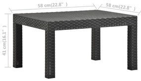 Tavolo da Giardino Antracite 58x58x41 cm in Rattan PP