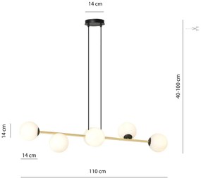 Lampadario a sospensione GRAVITY 6 Nero/Bianco e Oro 6xE14