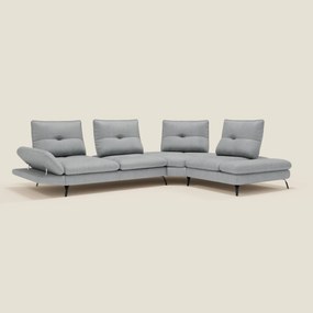 Ardex Divano Angolare - schienali traslanti e bracciolo regolabile in elegante tessuto impermeabile T06 ghiaccio