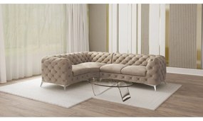 Divano angolare greige (con penisola a sinistra/a L) con rivestimento in velluto Chelsea – Ropez