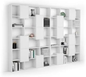 Libreria a parete XL Iacopo con ante (321,6 x 236,4 cm), Bianco Frassino