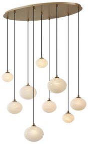 Lampada a sospensione Art Déco oro con vetro opale 9 luci - Yani