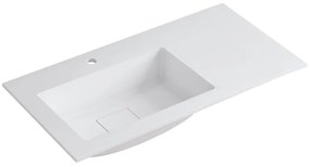 Lavabo integrale rettangolare vasca a sinistra L 90.5 x H 15 x P 46 cm in resina bianco lucido