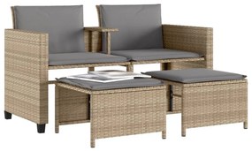 Divano giardino 2 posti con tavolo e sgabelli beige polyrattan