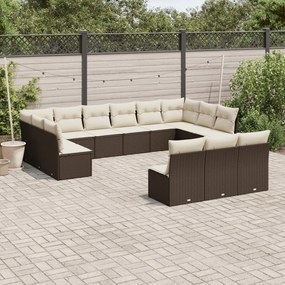 Set divani da giardino 13 pz con cuscini marrone in polyrattan