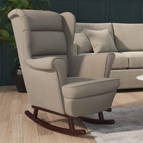Sedia A Dondolo Con Gambe İn Legno Di Hevea Grigia İn Velluto /