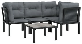 Set salotto da giardino 5 pz nero e grigio in polyrattan