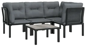 Set salotto da giardino 5 pz nero e grigio in polyrattan