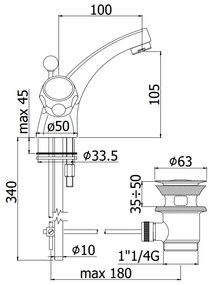 Paffoni Danubio Da070 Gruppo Lavabo Monoforo Con Scarico Automatico Senza Attacco Catenella Cromo