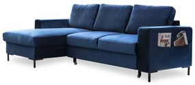 Divano letto angolare in velluto blu navy, angolo sinistro Lofty Lilly - Miuform