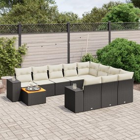 Set divani da giardino 11 pz con cuscini in polyrattan nero