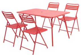Set tavolo e sedie Cafe origami in acciaio rosso per 5 persone