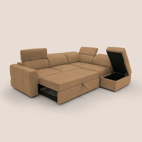 Kronos Divano angolare con poggiapiedi estraibile e pouf contenitore mobile in microfibra impermeabile T11 cuoio