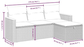 Set divani da giardino 4 pz con cuscini nero in polyrattan