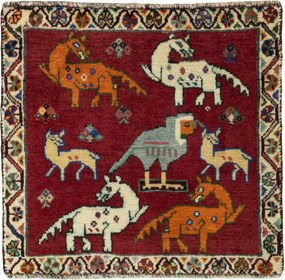 Shiraz Tappeto persiano 60x50 Rosso (Iran) Annodato A Mano