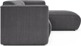 Divano angolare grigio scuro (con penisola a destra/con chaise lounge) con rivestimento in velluto a coste Merid – Ropez