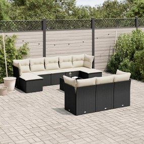 Set divani da giardino 11 pz con cuscini in polyrattan nero