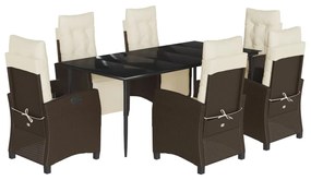 Set da pranzo da giardino 7pz con cuscini in polyrattan marrone