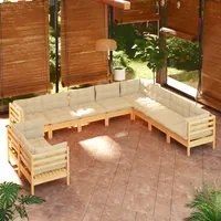 Set Divani da Giardino 10 pz con Cuscini Crema in Massello di Pino cod mxl 48048