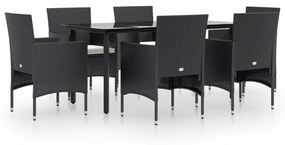 Set da pranzo da giardino 7 pz con cuscini nero