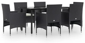 Set da pranzo da giardino 7 pz con cuscini nero