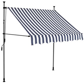 Tenda da Sole Retrattile Manuale con LED 200 cm Blu e Bianca