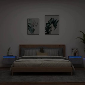 Comodini A Parete Con Luci Led 2 Pz Grigio Cemento /