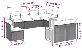 Set Divano da Giardino 8 pz con Cuscini Grigio in Polyrattan