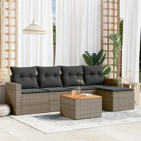 Set divano da giardino 6 pz con cuscini grigio in polyrattan