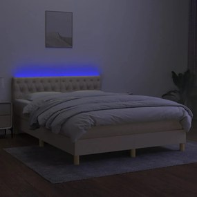 Letto a Molle con Materasso e LED Crema 140x200 cm in Tessuto