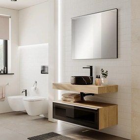Mobile da bagno sotto lavabo Star rovere - nero/vetro dark grey L 100.3 x H 30 x P 46 cm 1 cassetto, lavabo non incluso