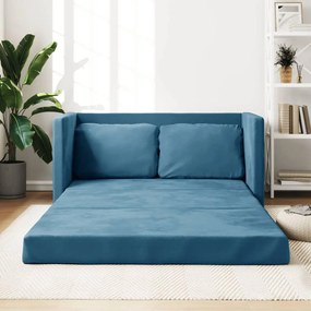 Divano Letto Da Terra 2 İn 1 Blu 122x204x55 Cm Velluto /