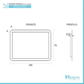Specchio bagno 100x70 cm con LED naturale e installazione reversibile