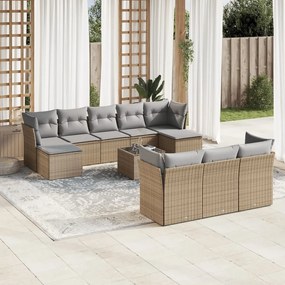 Set divani da giardino 11 pz con cuscini beige in polyrattan