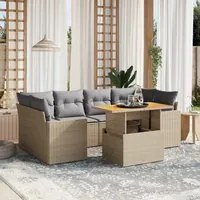 Set Divani da Giardino 7 pz con Cuscini Beige in Polyrattan 3271213