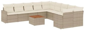 Set divani da giardino 11 pz con cuscini beige in polyrattan