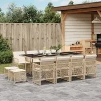 Set da Pranzo da Giardino 13 pz con Cuscini Beige in Polyrattan 3210802