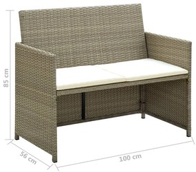 Divano da giardino a 2 posti con cuscini beige in polyrattan