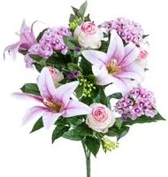 Set 2 Bouquet Artificiali Lilium/achillea 50 cm Rosa