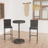 Set Bar da Giardino 3 pz con Cuscini in Polyrattan Grigio cod mxl 36177