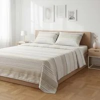 Completo letto matrimoniale righe beige grigie
