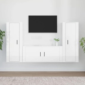 Set mobili porta tv 3 pz bianco lucido in legno multistrato