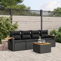 Set Divani da Giardino 5 pz con Cuscini in Polyrattan Nero 3226615