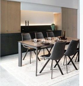 Tavolo Da Interno Allungabile 90x160-220 In Acciaio Piano In Ceramica Grigio-Nero Briva Bizzotto