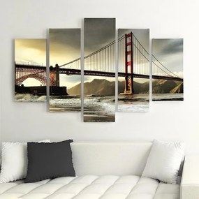 Quadro su tela 5 pannelli Ponte del Golden Gate  Dimensioni 100x70